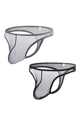 BIATWOWR String sexy taille basse en maille transparente avec pochette pour homme, 2 x Multi 03, XXXL