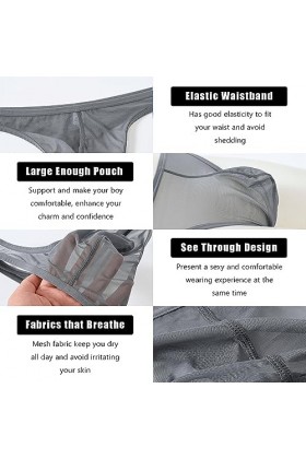 BIATWOWR String sexy taille basse en maille transparente avec pochette pour homme, 2 x Multi 03, XXXL