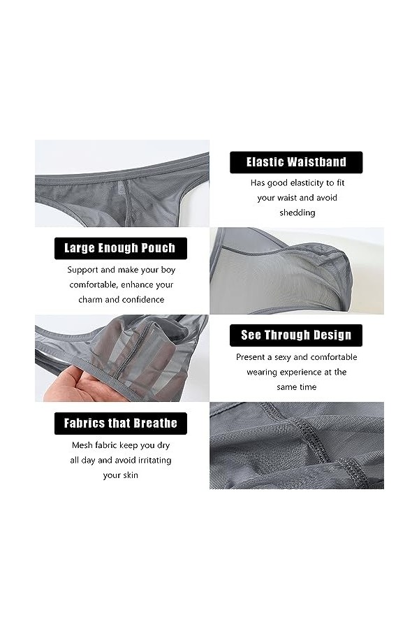 BIATWOWR String sexy taille basse en maille transparente avec pochette pour homme, 2 x Multi 03, XXXL