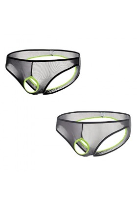 BIATWOWR Sous-vêtements sexy transparents pour homme avec pochette ouverte pour soutenir les testicules - Sous-vêtements exte