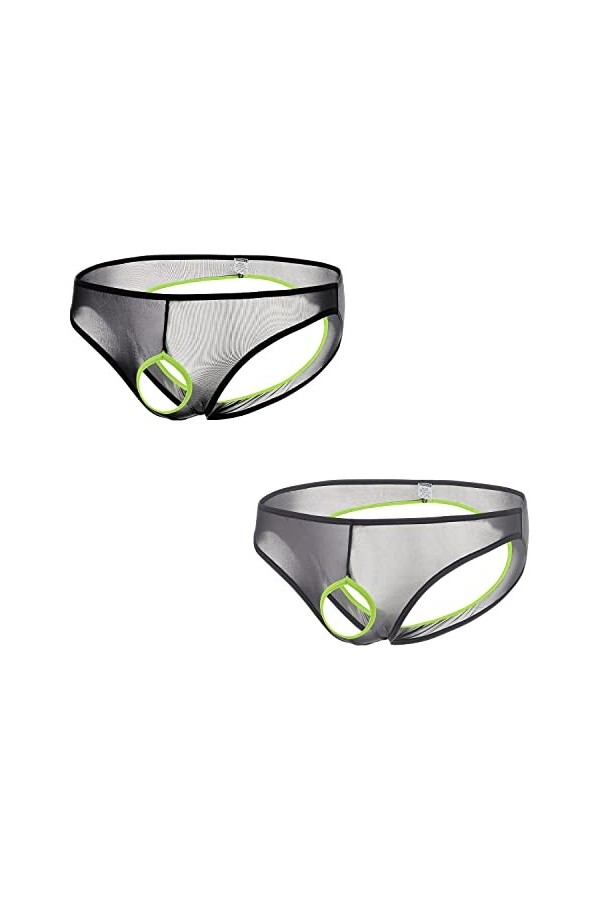 BIATWOWR Sous-vêtements sexy transparents pour homme avec pochette ouverte pour soutenir les testicules - Sous-vêtements exte