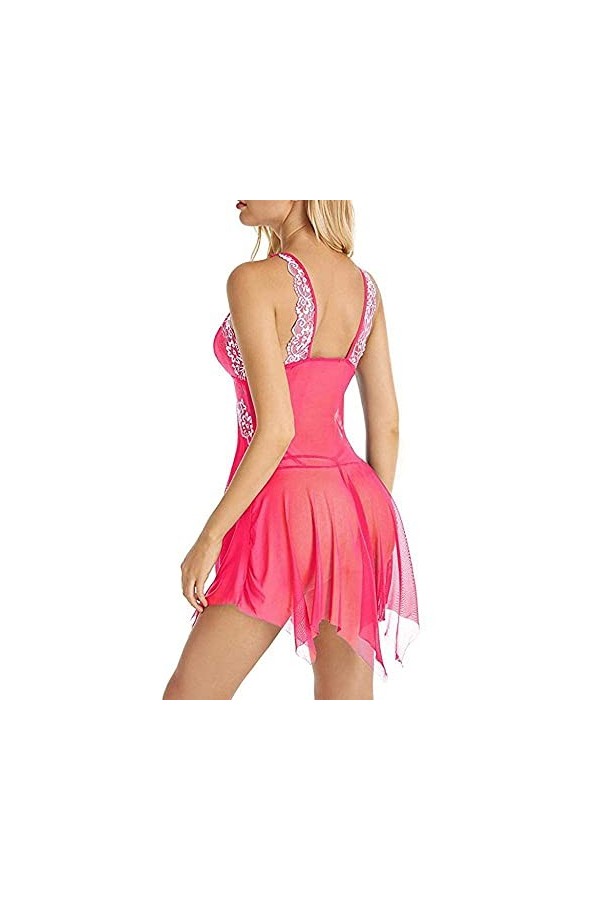 Générique Robe de Nuit Transparente pour Femmes sous-vêtements Sexy Nuisette Chemise de Nuit Rouge pastèque M 