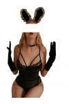 JHLL Mesdames Sexy Lapin de Velours Fille Lingerie Sexy Tenue de Lapin 3 pièces Uniforme Sexy Une pièce Noire,S