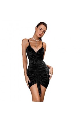 JOEupin Mini robe moulante sexy sans manches avec bretelles spaghetti réglables, Rouge, Taille L