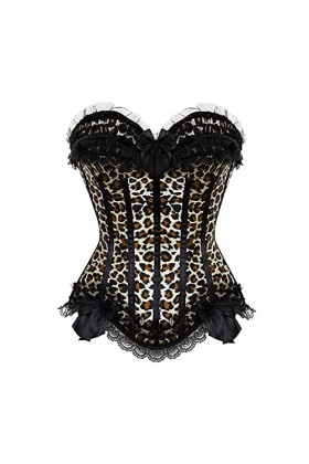 TTCI-RR Bustiers et Corsets Sexy Dentelle Satin Satin Superbe Corsets et Bustiers Leopard Overbust Corselet Lingerie Top Body