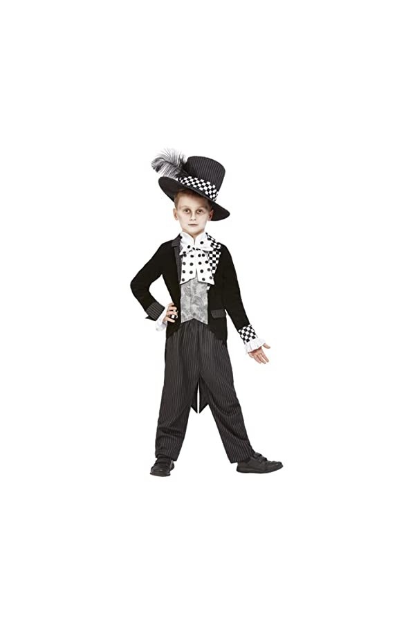Dark Mad Hatter Costume, Black & White, Jacket, Mock Shirt & Hat, L 