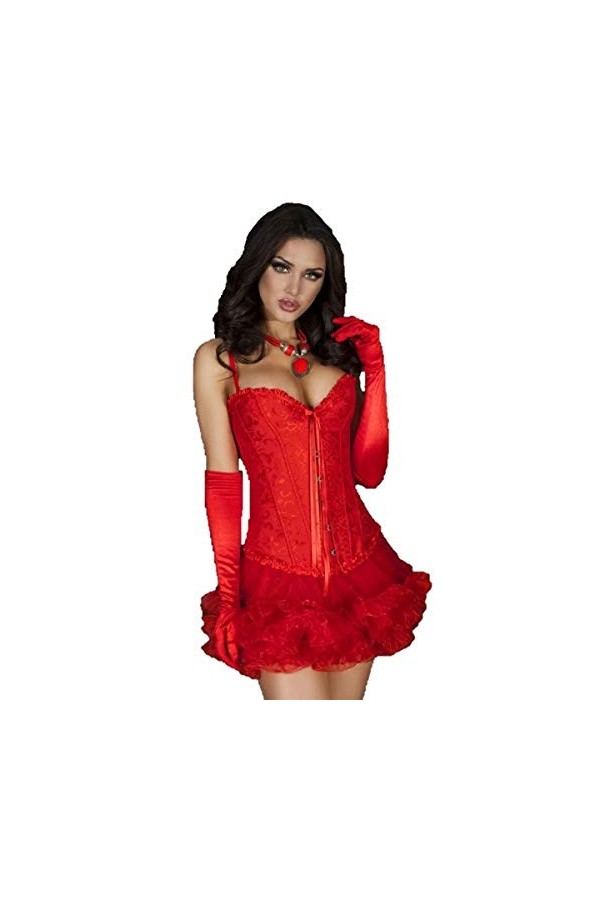 Chilirose CORSÉ Y Tanga CR-3204 Bustier, Rojo Rojo , Estandar Femme