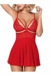 Obsessive Nuisette séduction avec culotte assortie en maille filigrane et dentelle Rouge, rouge, S-M