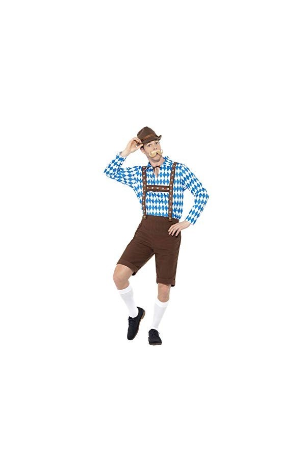 Smiffys Costume homme bière bavaroise, Bleu et marron, Avec chemise et Lederhosen
