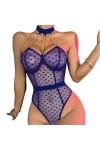 DAGIN Lingerie sexy pour femme en dentelle Teddy Body décolleté en V profond assorti Color : Blue, Size : XL 