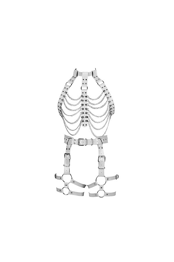 Femmes Body Strap Cuir Punk Bra Mode sans Tasse Creux Garter Set Gothique Halloween Rave Party Costume Violet 