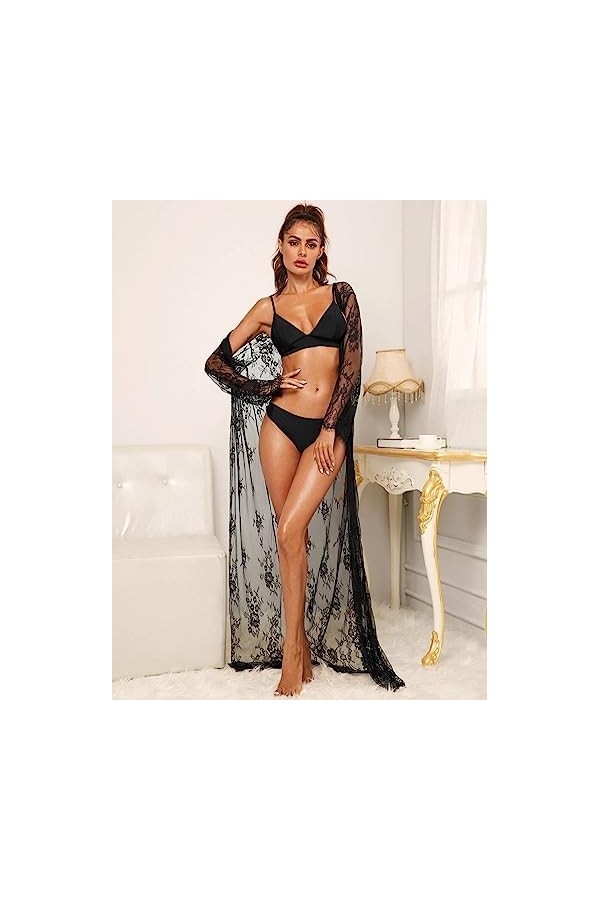 Front ouvertEnsemble de Dentelle érotique Pure Lingerie Sexy pour Femmes, Noir, XL