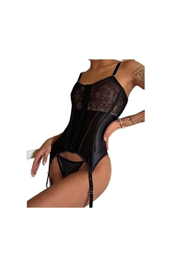 CHOUBAGUAI Combinaison sexy à lacets pour femme Corset en dentelle Seduction Push Up Corset String Slim Respirant Sous-vêteme