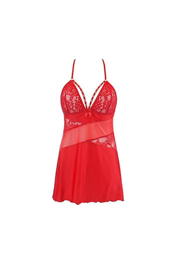 Axami Babydoll romantique avec rayures et inserts en dentelle, rouge, XS