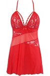Axami Babydoll romantique avec rayures et inserts en dentelle, rouge, XS