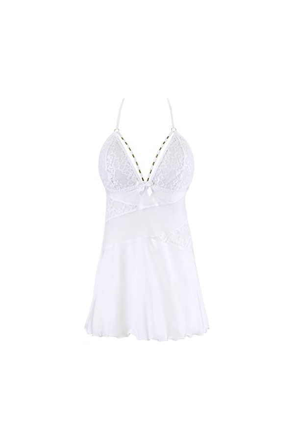 Axami Babydoll romantique avec rayures et inserts en dentelle, rouge, XS