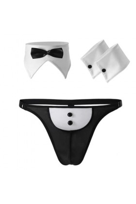 JPXJGT Hommes String Thong Butler Teddy Costume sous-vêtements Borat Jeu de rôle Culotte érotique Clubwear Color:Black,Size:O