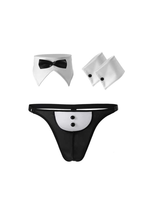 JPXJGT Hommes String Thong Butler Teddy Costume sous-vêtements Borat Jeu de rôle Culotte érotique Clubwear Color:Black,Size:O