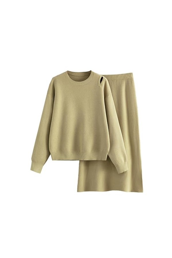 Pyjama Femme Moelleux Femmes Automne Hiver Couleur Unie Manches Longues Tricoté Pull et Jupe Version Lâche De Décontracté Mai