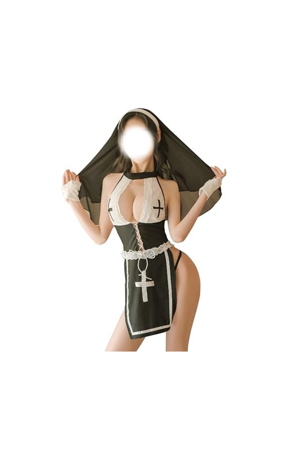 SNOMYRS Femme Nonne Lingerie Sexy Cosplay Gothique La Nonne Costume Halloween Jeu de Rôle Costumes Tenue Traje De Monja