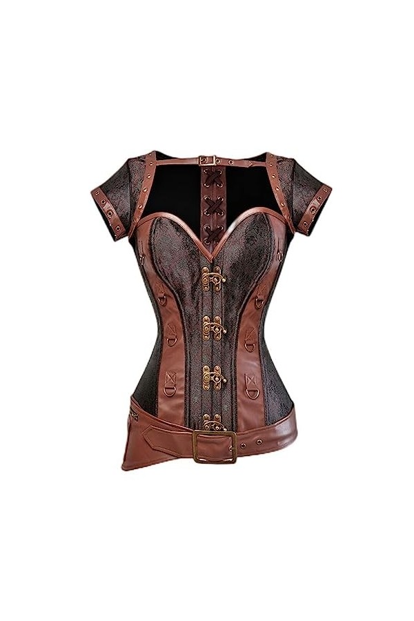 SHANHE Corset Grande Taille Faux Cuir Lingerie Pirate Costume Corset Corset Haut De La Poitrine Steampunk Corset Femme Marron