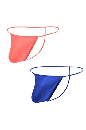 BIATWOWR String string réglable sans étiquette pour homme - Sous-vêtements sexy - Grande poche avant - Dos en T - Taille bass