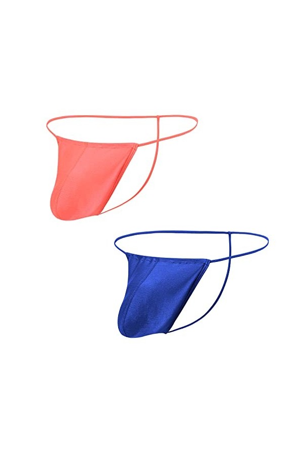 BIATWOWR String string réglable sans étiquette pour homme - Sous-vêtements sexy - Grande poche avant - Dos en T - Taille bass