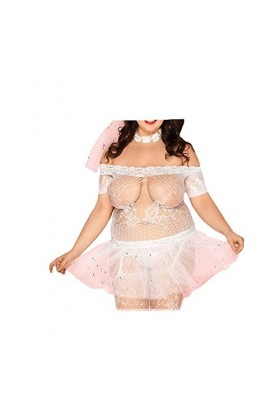 JHLL Dames Sexy Grande Taille Robe de mariée Blanche Transparente Lingerie Sexy Tenue de mariée Cosplay Uniforme Adulte.