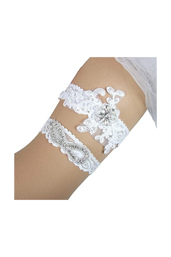 NC Cadeaux Jarretière personnalisée, Accessoires de Mariage Nuptiale Ceinture de jarretière en Dentelle Extensible avec Boucl