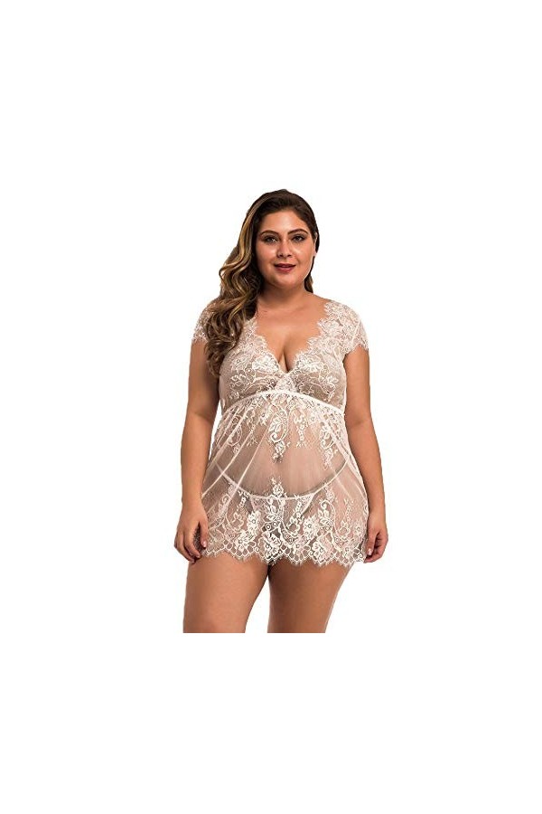 UDRJU Lingerie pour Le Sexe Col en V Lingerie Sexy Costumes Grande Taille Vêtements De Nuit Femme-Bleu Marine_3XL