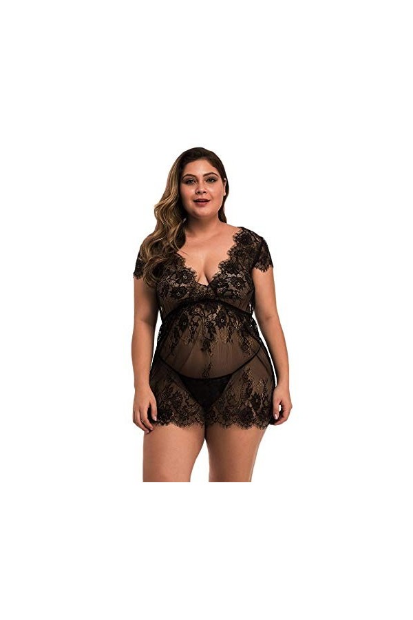 UDRJU Lingerie pour Le Sexe Col en V Lingerie Sexy Costumes Grande Taille Vêtements De Nuit Femme-Bleu Marine_3XL