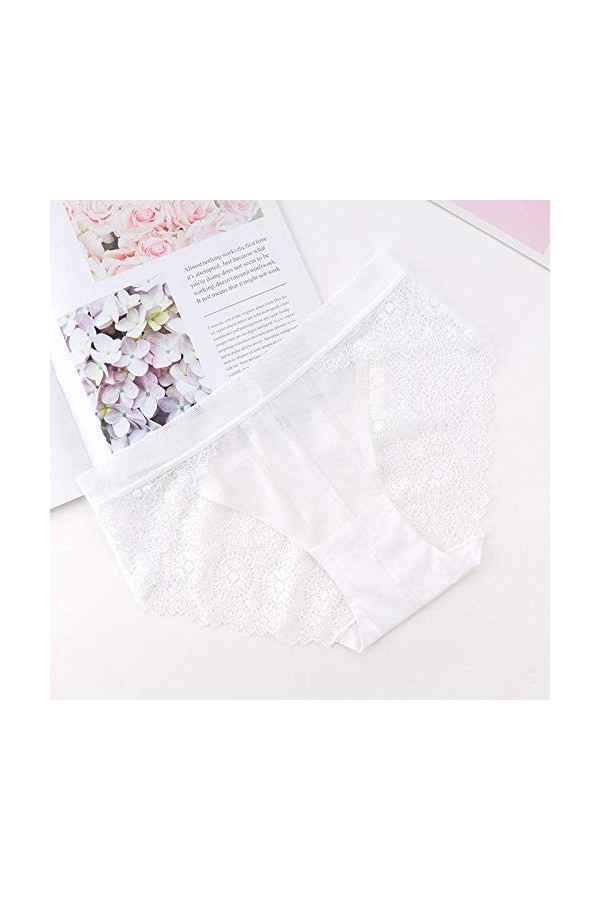 Fuduoduo Culottes Ventre Plat Femmes,Culotte en Dentelle Super Sexy Taille mi-Haute pour Dames-White_XL 5pcs,Sexy Culotte F