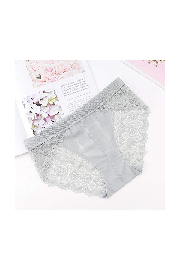 Fuduoduo Culottes Ventre Plat Femmes,Culotte en Dentelle Super Sexy Taille mi-Haute pour Dames-White_XL 5pcs,Sexy Culotte F