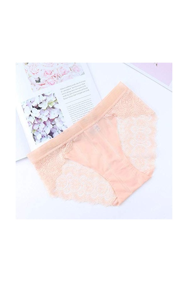 Fuduoduo Culottes Ventre Plat Femmes,Culotte en Dentelle Super Sexy Taille mi-Haute pour Dames-White_XL 5pcs,Sexy Culotte F