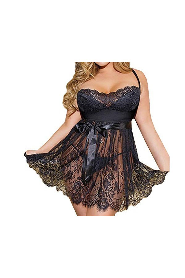 Vêtements de Nuit pour Femmes en Dentelle Sexy Ladies Lingerie Temptation Underwear-Black_XL
