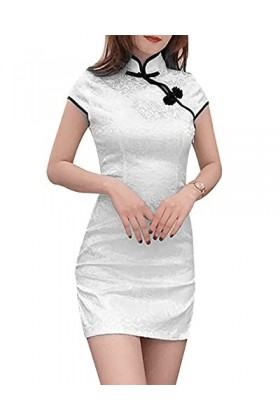 Robe moulante à manches châle avec col Wenhua - Pour femme - Blanc - Blanc - Taille S
