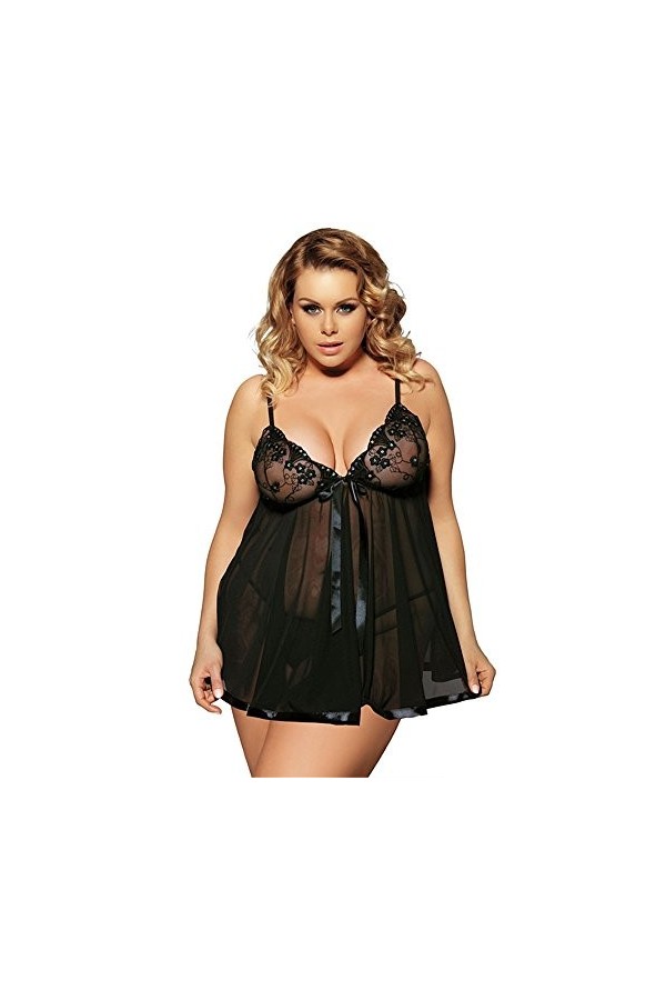 Heqianqian Lingerie Sexy Mesdames brodé Sexy Chemise de Nuit en Dentelle de Nuit Chemise de Nuit XXXL Pyjama érotique Confort