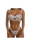 Chemises & Déshabillés Cupless Through Lace Embroidery Womens Underwear Set Costumes Blanc M 