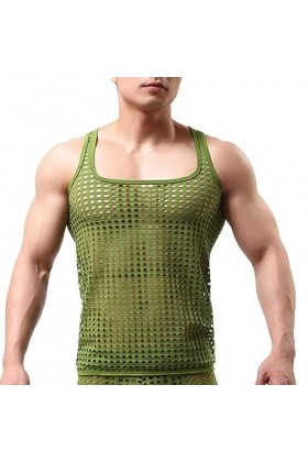 PIYAX Hommes Gilet Sexy Lingeries Maille Chemises Transparentes à Manches Courtes discothèque Pure Hauts Chemise Costume File