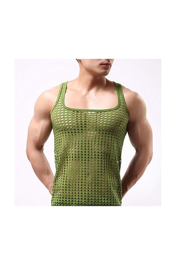 PIYAX Hommes Gilet Sexy Lingeries Maille Chemises Transparentes à Manches Courtes discothèque Pure Hauts Chemise Costume File