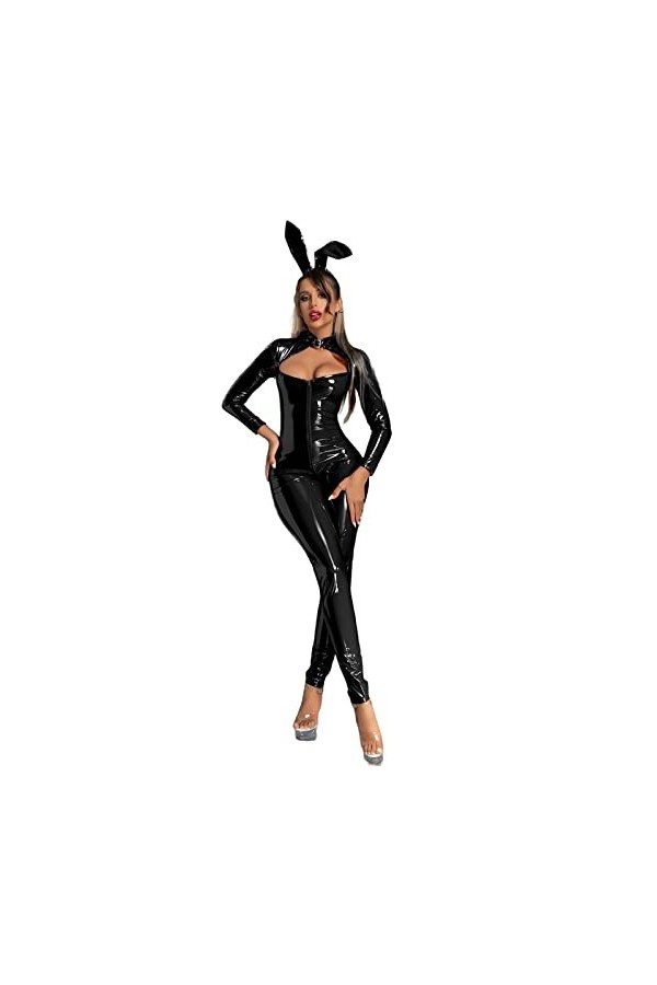 Lingerie Femme Sexy Costume Femme Plus Taille Haute Élastique PU Clair Huile Clair Boîte De Nuit Clair Fermeture À Manches Lo