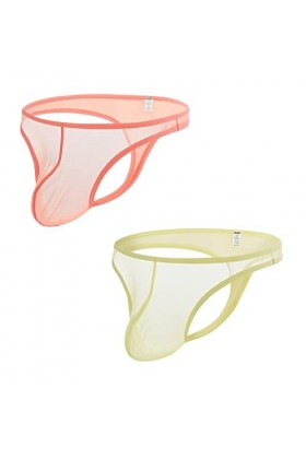 BIATWOWR String sexy taille basse en maille transparente avec pochette pour homme, 2 x Multi 01, XL