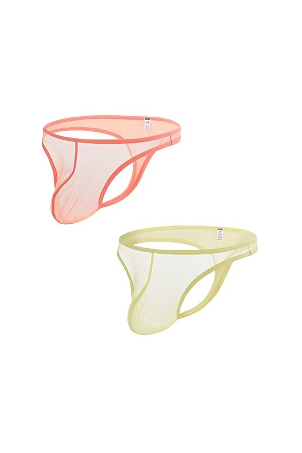 BIATWOWR String sexy taille basse en maille transparente avec pochette pour homme, 2 x Multi 01, XL