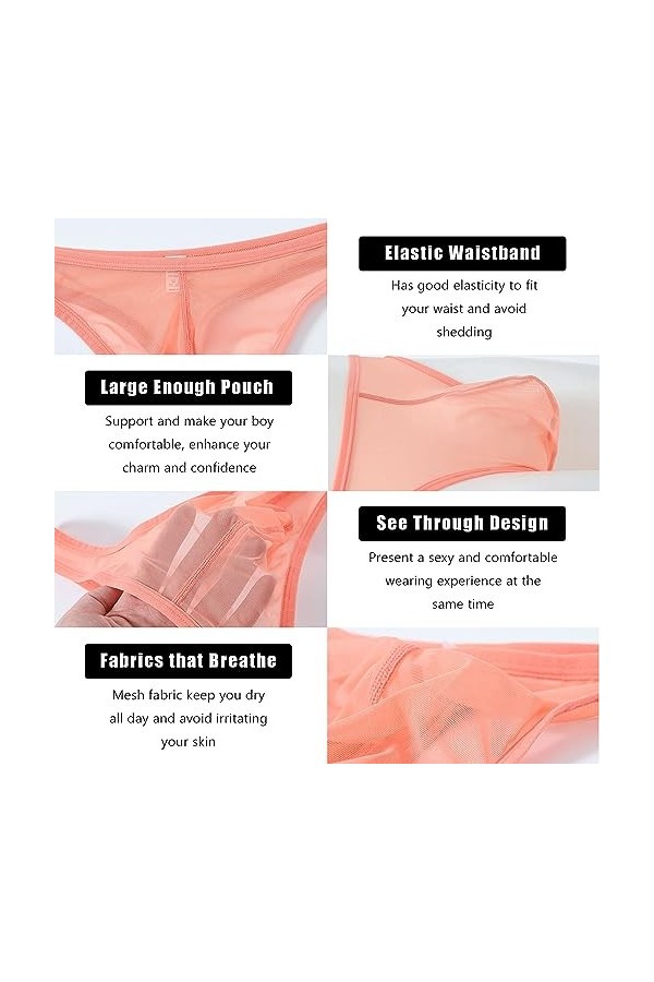 BIATWOWR String sexy taille basse en maille transparente avec pochette pour homme, 2 x Multi 01, XL