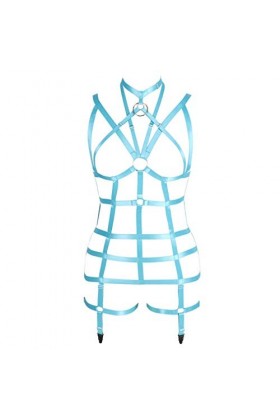 Ensemble de lingerie à bretelles et porte-jarretelles style punk pour femme, bleu ciel, Taille unique