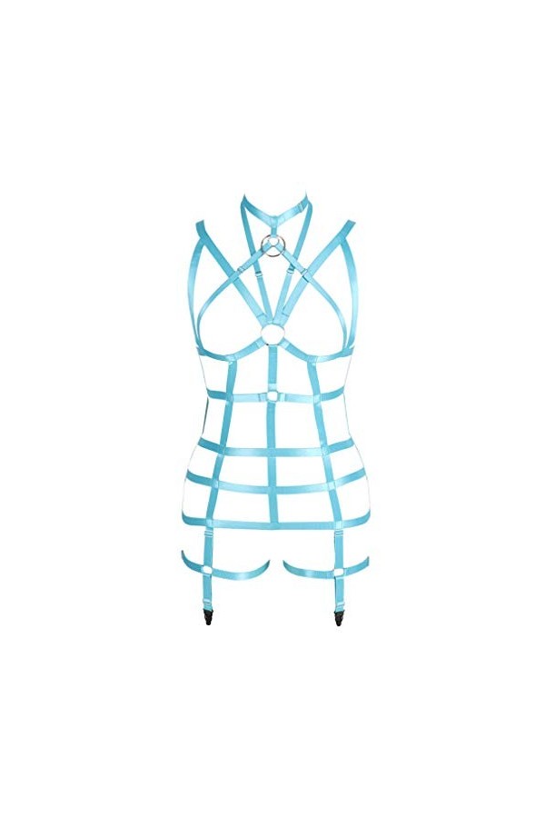 Ensemble de lingerie à bretelles et porte-jarretelles style punk pour femme, bleu ciel, Taille unique