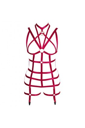 Ensemble de lingerie à bretelles et porte-jarretelles style punk pour femme, bleu ciel, Taille unique