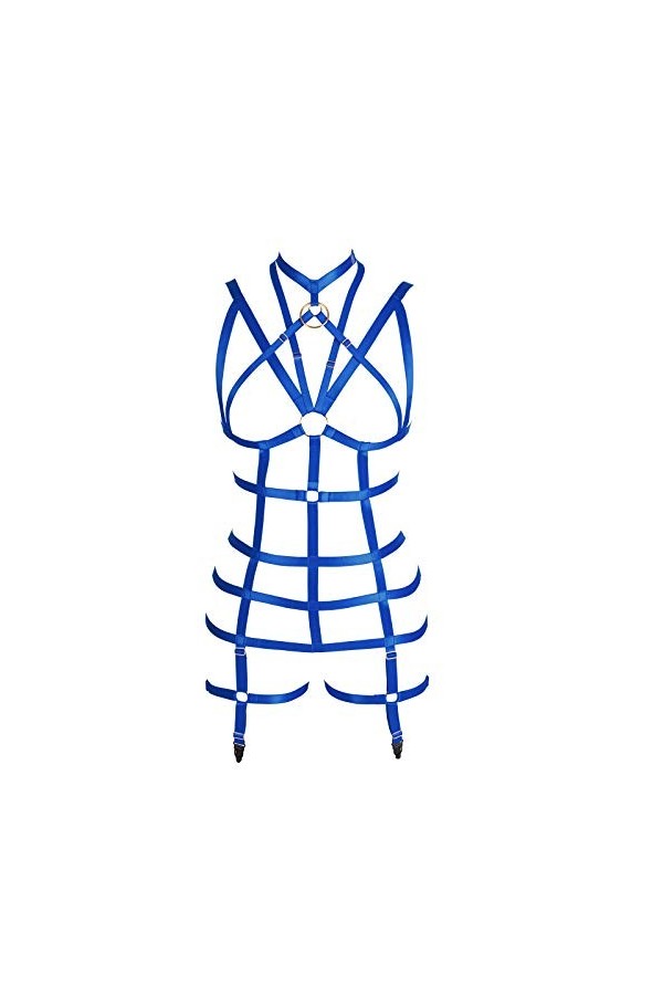 Ensemble de lingerie à bretelles et porte-jarretelles style punk pour femme, bleu ciel, Taille unique