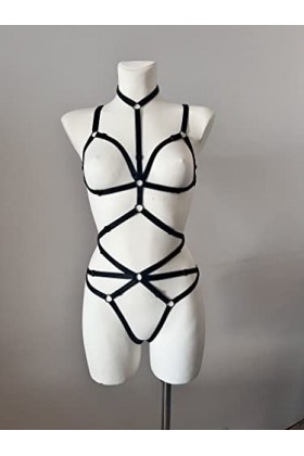 Harnais sexy noir, soutien-gorge ouvert XS/S , Noir , XS-S