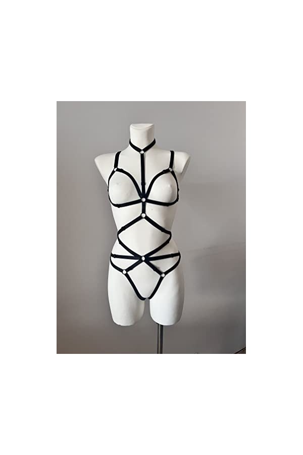 Harnais sexy noir, soutien-gorge ouvert XS/S , Noir , XS-S